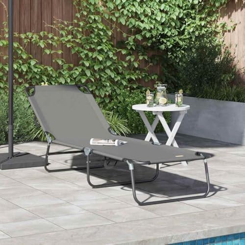 Ccslina Klappbare Sonnenliege Grau aus Polyester 188 x 57 x 86,5 cm mit Verstellbarer Rückenlehne für Garten, Terrasse, Pool, Balkon, faltbar, wetterfest, ergonomisch, platzsparend, bequem