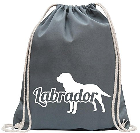 Kiwistar - Turnbeutel - stahlgrau - Labrador Retriever - Fun Rucksack Sport Beutel Gymsack Baumwolle mit Ziehgurt