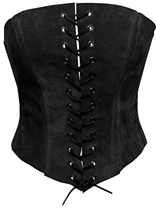 Andracor - Schlichtes Wildleder Mieder - Vollbrust Corsage - Schwarz XS bis XXL - für LARP, Mittelalter, Steampunk, Wikinger