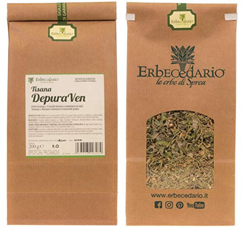 Erbecedario - Tisana DepuraVen con Tarassaco e Rosmarino, Tisana Depurativa Detox, Infuso Depurativo fegato Elimina le Tossine, Tisana drenante migliora il metabolismo dei grassi 1 Sacchetto 200g