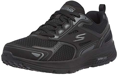 Skechers Herren Go Run Consistent Sneaker, Black Leather Synthetic Charcoal Trim, 41 EU