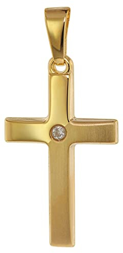 trendor Kreuz-Anhänger mit Zirkonia 19 mm Gelbgold 750 / 18K Damen Anhänger Gold, modischer Kreuzanhänger, Geschenkidee, zauberhafter Schmuck aus Echtgold 75450