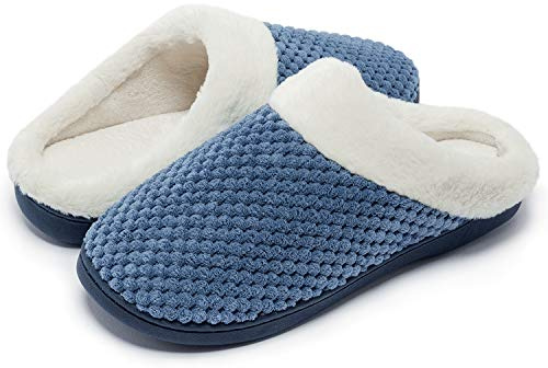 Kuako Zapatillas de Estar por casa con Forro de vellón para Mujer Antideslizantes Espuma de Memoria para Interiores Zapatos cálidos acogedores de la casa
