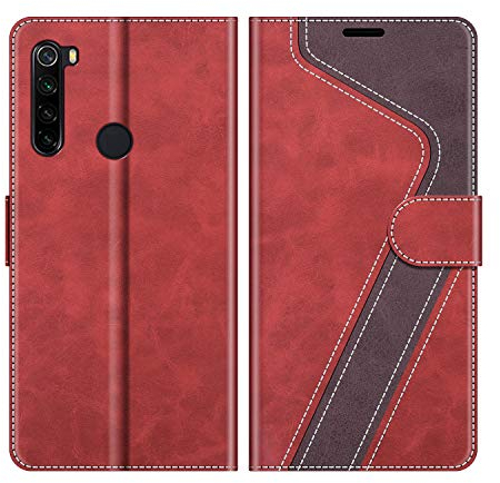 MOBESV Coque pour Xiaomi Redmi Note 8 2021, Housse en Cuir Magnétique Fonction Stand Étui pour Xiaomi Redmi Note 8, Élégant Rouge