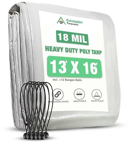CoverUp! Bâche en Toile 4 x 5 m 12 tendeurs de bâche INCL. – bâche de Protection avec œillets, indéchirable, étanche 200 g/m2 - Blanc