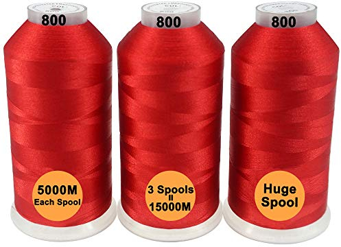 New brothread 3er Set Rot Farben Polyester Maschinen Stickgarn Riesige Spule 5000M für alle Stickmaschine