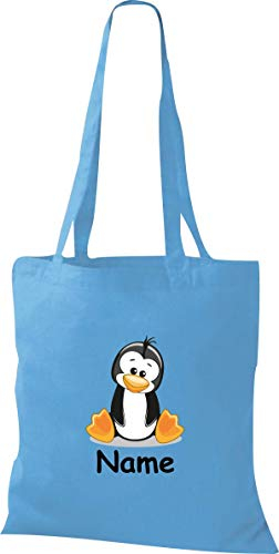 ShirtInStyle Stoffbeutel Tasche, Tiermotiv Pinguin mit Wunschnamen, Natur Zoo Tiere Animal, Geschenk, Baumwolltasche, Logo, Spruch, Verwandschaft, Motiv, Farbe Weiss
