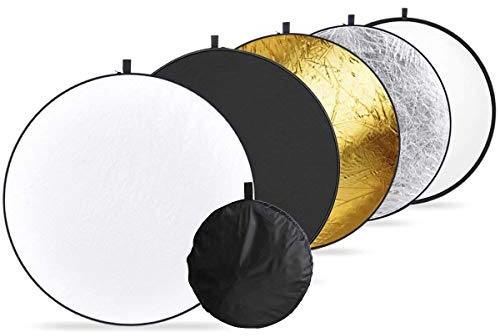 Ruberg 5 in 1 Faltreflektor 80cm für Fotografie - Faltbar Rund Lichtreflektor Diffusor in Weiß, Gold, Silber, Schwarz, Transparent für Studio Foto