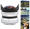 Objectif de Caméra sans Miroir Fisheye 7.5 MM F2.8 - Mise à Niveau Optimiser l'Imagerie - Monture E/NEX en Laiton pour Caméra Sony A5000/A6000/A6300/A6500 A7/A7R/A7II/A7RII(Argent)