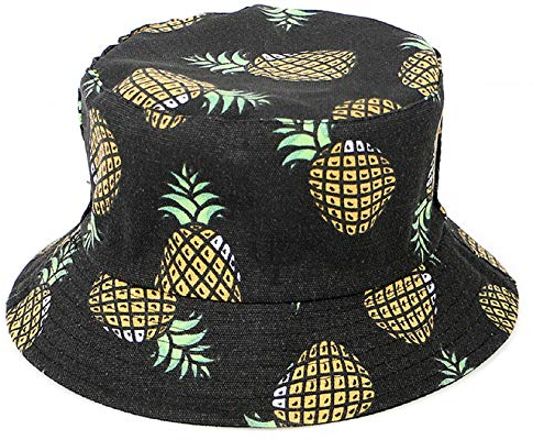 Tuopuda Fischerhüte Herren Damen, Anglerhut Reversible, Bucket Hat Faltbar, Sommerhut Freizeit Baumwolle, Kappen Cap Hut zum Wandern Camping Reisen Angeln 57-58cm, Schwarze Ananas