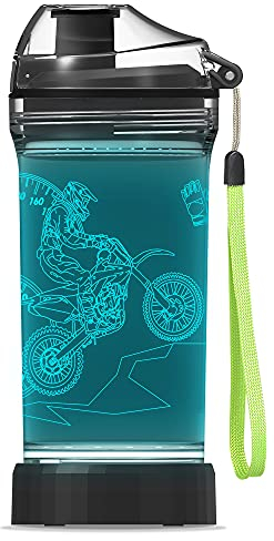YuanDian Dirt Bike Wasserflasche mit 3D-LED-Licht, leuchtet für Kinder, 400 ml, Tritan, BPA-frei, umweltfreundlich, cooles Trinkbecher, Geschenk für Schule, Kinder, Jungen, Motocross