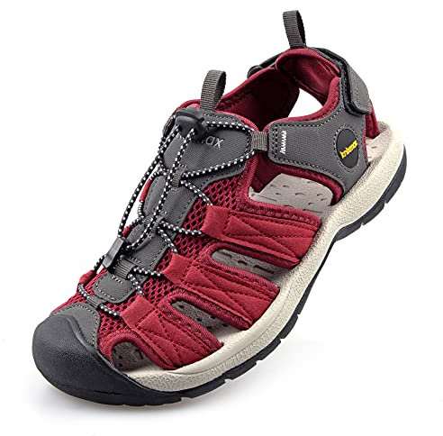 Knixmax Trekkingsandalen Damen Wandersandalen Geschlossene Sandalen Sommer Wanderschuhe Sommerschuhe für Sport- & Outdoorsandalen Rot Gr.39 EU