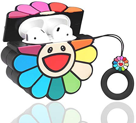 Sonnenblume Silikon Skin Cover für AirPods - Schutzhülle mit Ring Lustig Kawaii Niedlich Mode Cartoon 3D