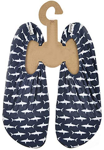 Slipstop Unisex Strandschuhe Aquaschuhe Schwimmschuhe Hausschuhe in Schwarz mit weißen Haie für Strand Pool Surf Yoga Fitness, rutschfest, Gr. 39-40