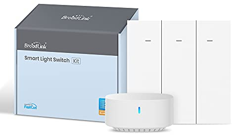 BroadLink Smart Wall Light Switch, 3-Gang Single Live Wire Switch, No Neutral or Capacitor Required, Push Button, White,Compatible with Alexa, Google Home and IFTTT, S3 Hub Required (With Hub)