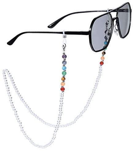 KYEYGWO Bergkristall 7 Chakren Stein Perlen Brillenkette für Damen und Herren, Reiki Kristall Brillenband Edelstein Brillenkordel Mode Kette Brillenschnur für Sonnenbrillen, Myopiebrille, Lesebrillen