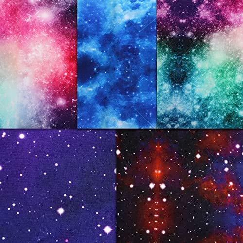Souarts Baumwollstoff Meterware Stoffe zum Nähen Patchwork Stoffe Paket Stoffreste DIY 5 Stücke je 50cmx50cm Galaxie, Lila, Sternennebel, Sterne, Himmel, Weltraum (50cmx50cm, Dunkelblau)