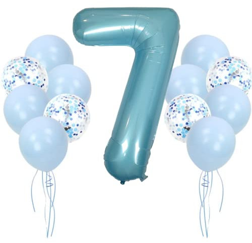 DIWULI Geburtstagsdeko 7 Jahre Blau Zahlen-Ballon Party Deko