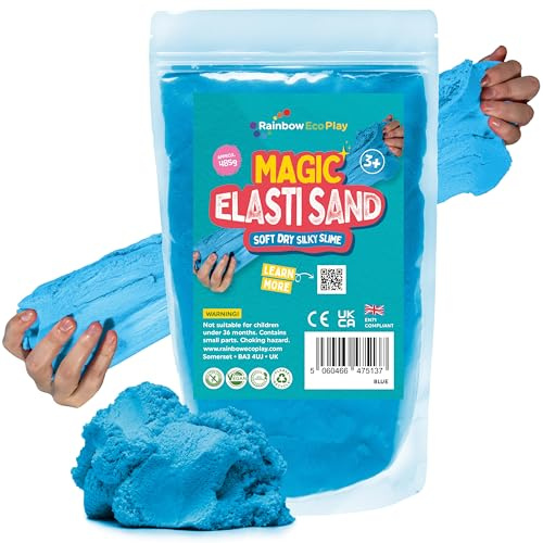 Rainbow Eco Play Magic Elasti Sensory Stretchy Natural Play Sand - 485g | Soft, stretchy sensory sand that flows like slime without the mess. Made from natural minerals