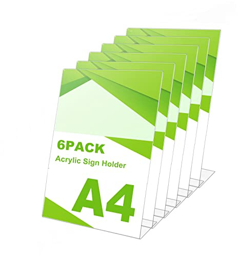 AKOLAFE Acryl-Schilderhalter, A4-Format, A4, Kunststoff, Plexiglas, Prospekthalter, Acryl-Ständer, Menühalter für Tische, Restaurant, Geschäft, Hotel und mehr, 6 Stück