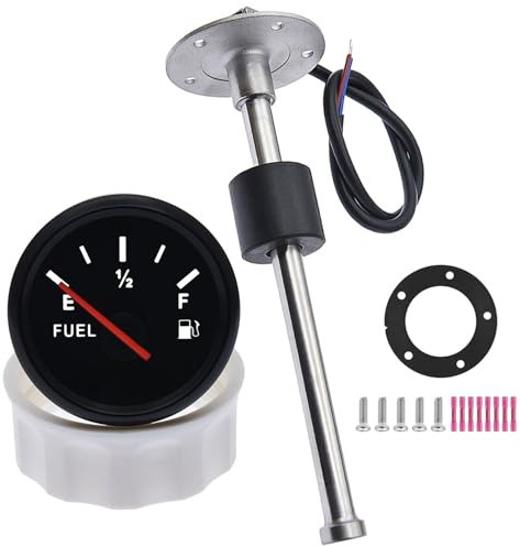 Geloo Fuel Water Level Sensor 100 mm with 52mm Gauge 0-190 Ohm | Marine Fuel Level Tank Gauge Kit, Stainless Steel Fuel Sending Unit fit for Boat Car Camper Fuel Water Tank
