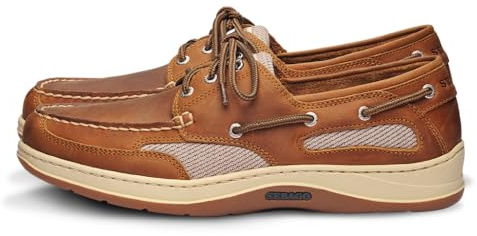 Sebago Clovehitch II FGL Waxed Boat Shoes - Leather Moccasins for Men with Breathable Mesh Panels, Anatomical EVA Midsoles, and Slip-Resistant Outsoles, Brown Cinnamon, 10.5 UK