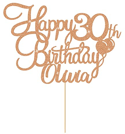 Cake Topper Personalised Birthday Cake Topper Cake Decor Glitter Cake Toppers with Any Name Age 1st 10th 16th 18th 20th 21st 30th 40th 50th 60th 70th 80th (Rose Gold)