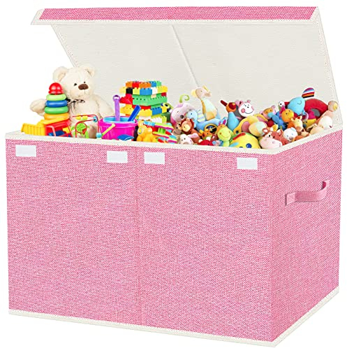 VERONLY Caja de Almacenaje Juguetes, 73L Baul Juguetes Infantil Plegable, Organizador Juguetes Con Tapa y Asa Para Niños, Niñas, Guardería, Sala de Juegos, Ropa, Mantas, Dormitorio (Rosa)