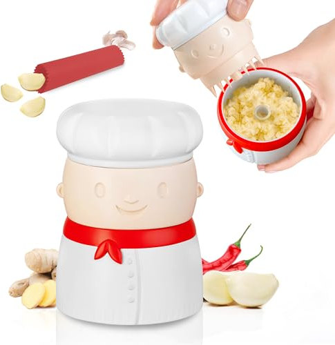 Sliq Knoblauchpresse und Presse mit Schäler, spülmaschinenfest, BPA-frei, Knoblauchzerkleinerer, einfaches Knoblauchzerkleinerer, multifunktionales Knoblauch-Küchenhelfer für Ingwer, Kräuter und