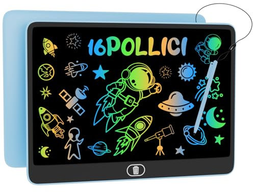 16 Pollici Tavoletta Grafica LCD Scrittura per Bambini, Electight Tavoletta Scrittura da Disegno Cancellabile con Pulsante di Blocco, Riutilizzabile, per Ragazzi e Ragazze Giocattoli Educativi, Blu
