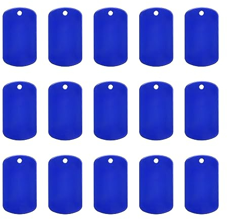 sourcing map 15 Stück Metall Blank Tags Stempeln Blau Blank Dog Tags DIY Gravur Blank Tags für Haustier Hund ID Tags Anhänger Dekoration Handwerk Tags