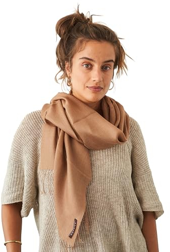 Apikuna® Premium Schal aus 70% Baby Alpaka, 30% Seide (200x70cm, Karamell) – Eleganter Pashmina für Damen & Herren, alle Jahreszeiten – Perfekt für besondere Momente