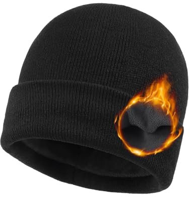 Zylioo Cappello oversize XXL Beanie con tesa corta,Visiera calda cuffed Beanie Cap,Grande cappello invernale orologio,Grandi cappelli da sci lavorati a maglia, Fodera in pile nero sciolto,