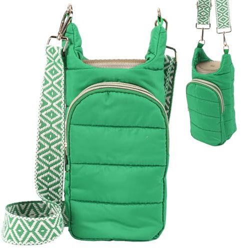 Orgonite Water Bottle Carrier Bag, Quilted Crossbody Water Bottle Holder, Puffer Tote Bag for Water Bottle with Strap, Water Bottle Sling Bag for Outdoor Travel