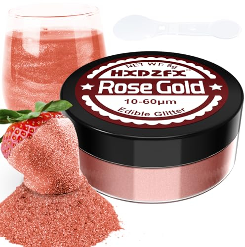 Rose Gold Edible Glitter - 100% Edible Glitter for Drinks, Cake Decorations, Chocolates, Muffins, Cocktail, Candy, Cream, etc. Rose Gold Food Colouring Powder (8g)
