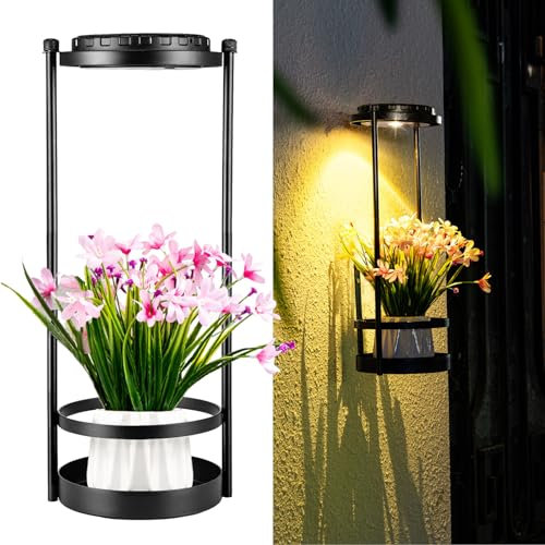 Auting Lámparas solares para exteriores para plantas, lámpara de pared solar exterior, metal IP65, resistente al agua, lámpara de pared, lámpara solar para exterior, soporte de pared para porche