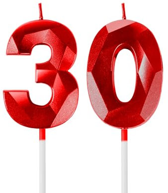 Red 30th Birthday Candles for Cake, Number 30 Candle for 30th Birthday Decorations, 3D Design Cake Topper Decor for Boy Girl Women Men Birthday Theme Party Weddings Anniversary Celebration Supplies