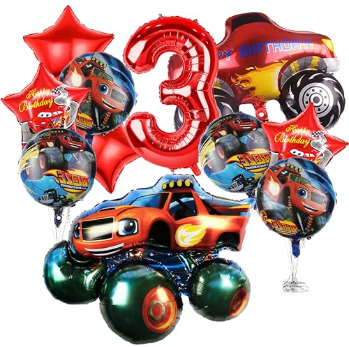 Ctxtqtdt 11 Stück Monste-truck Geburtstagsdeko 3 Jahre Junge, Cars Luftballons Geburtstag Set, Rennwagen Kindergeburtstag Folienballon, Geburtstag Party Deko Ballons Set für Kinder (3)