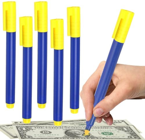 Lithyc Paquet de 5 Stylo Pour Verifier Billet Banque Faux-Stylo Detecteur Faux Billets Euros-Adapté Aux Magasins,Pour VéRifier L'Authenticité de Divers Billets de Banque