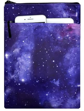 Kosto Zipper Book Sleeves - Travel Book Protector Pouch for Paperbacks & Hardcover, Washable Carry Case with Front Pocket (Purple)
