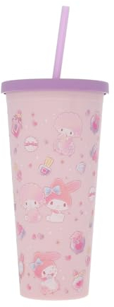 Blue Sky Studios Hello Kitty - Vaso grande con pajita, 700 ml, botella de agua Kawaii, bonito vaso para beber, regalos de Hello Kitty - My Melody