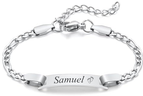 kodinsiivous Personalisiertes Baby-Namens Armband, 18 Karat vergoldete, individuelle Armbänder, Gravur Kinderarmband ID Taufarmband, Geburtstagsgeschenk für Taufe Geschenke(Silber)