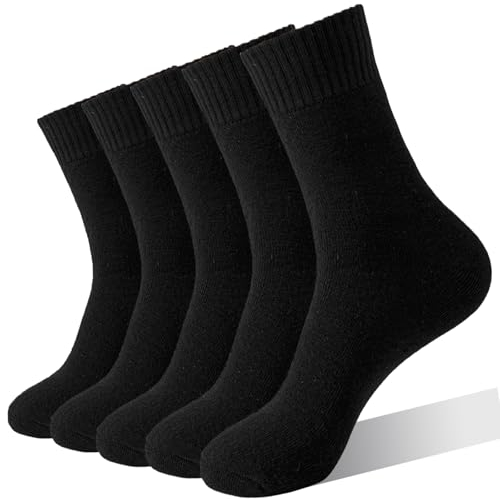 MOSOTECH Thermosocken Herren, 5 Paar Dicke Warme Socken Herren, Atmungsaktiv Schwarz Socken Wintersocken Wollsocken Wandersocken, EU Größe 39-45