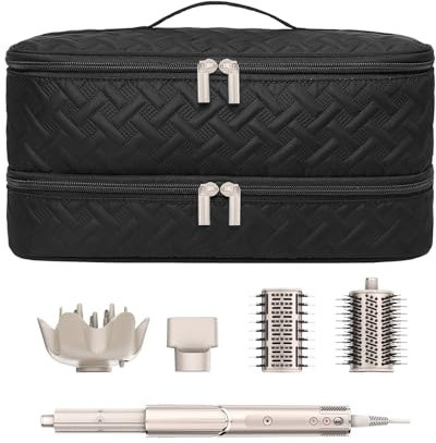 ARLMEGOR Double-Layer Travel Carrying Case for Revlon One-Step Hair Dryer Brush Volumizer Styler Shark FlexStyle Attachment Portable Storage Organizer Bag Hair Tools Travel Bag (Black)