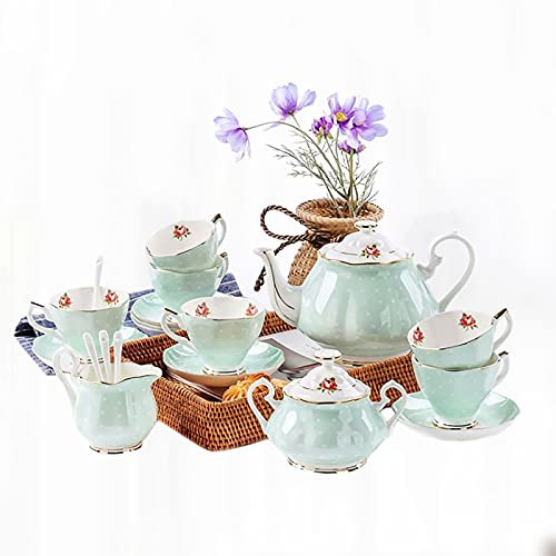 IUokLU Juegos de té de cerámica Juego de café de Porcelana Juego de té Juego de té para Adultos Juego de té inglés Vintage de 15 Piezas Juego de Tazas de café y,