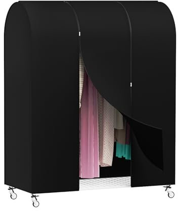 Syeeiex 4ft Atmungsaktive Kleiderständer Abdeckung Mit 2 Reißverschluss, Nicht gewebt kleidersack lang 127 x 152 x 50cm Staubschutz Kleiderbügel kleiderhülle Abdeckung für Kleiderstange,Schwarz