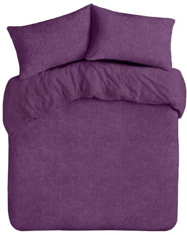 Velosso Teddy Bear Ultra Cosy Bedding Thermal Plush Duvet Cover and Pillowcase Set Fluffy Warm Cuddly Fleece Quilt Cover Set (Purple, Single)
