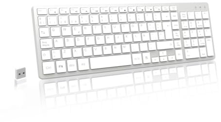 LeadsaiL Teclado Inalámbrico Silencioso QWERTY Español, Teclas de Perfil Bajo, Teclado Numérico, Receptor USB 2.4GHz, Ergonómico Wireless Keyboard para Windows Mac PC Ordenador Portátil - Plata