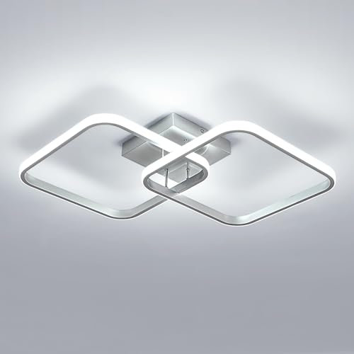 Toolight Deckenlampe LED 42W 4725LM, Deckenlampe LED Wohnzimmer 59cm, Moderne Deckenleuchte Quadratische für Schlafzimmer Wohnzimmer Küche Flur, 6500K Kaltweiß, Silber