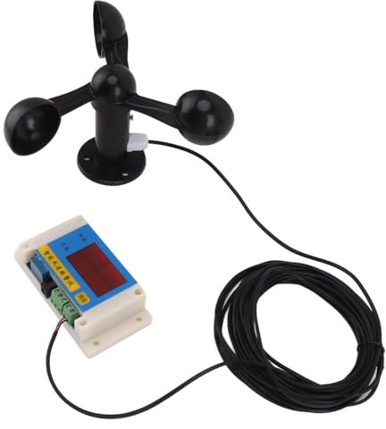 Locadence Sensore velocità del, Anemometro Intelligente per Gru a Torre a 2 12 Leve con 3 Pale del Ventilatore, Misuratore di velocità del Ad Alta Precisione per Centra